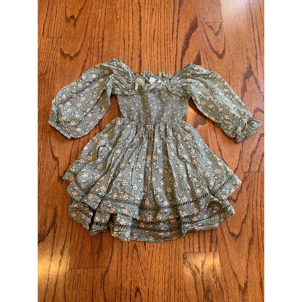 Noralee Elodie Primrose Layered Skirt Dress | Green Cream | 4Y